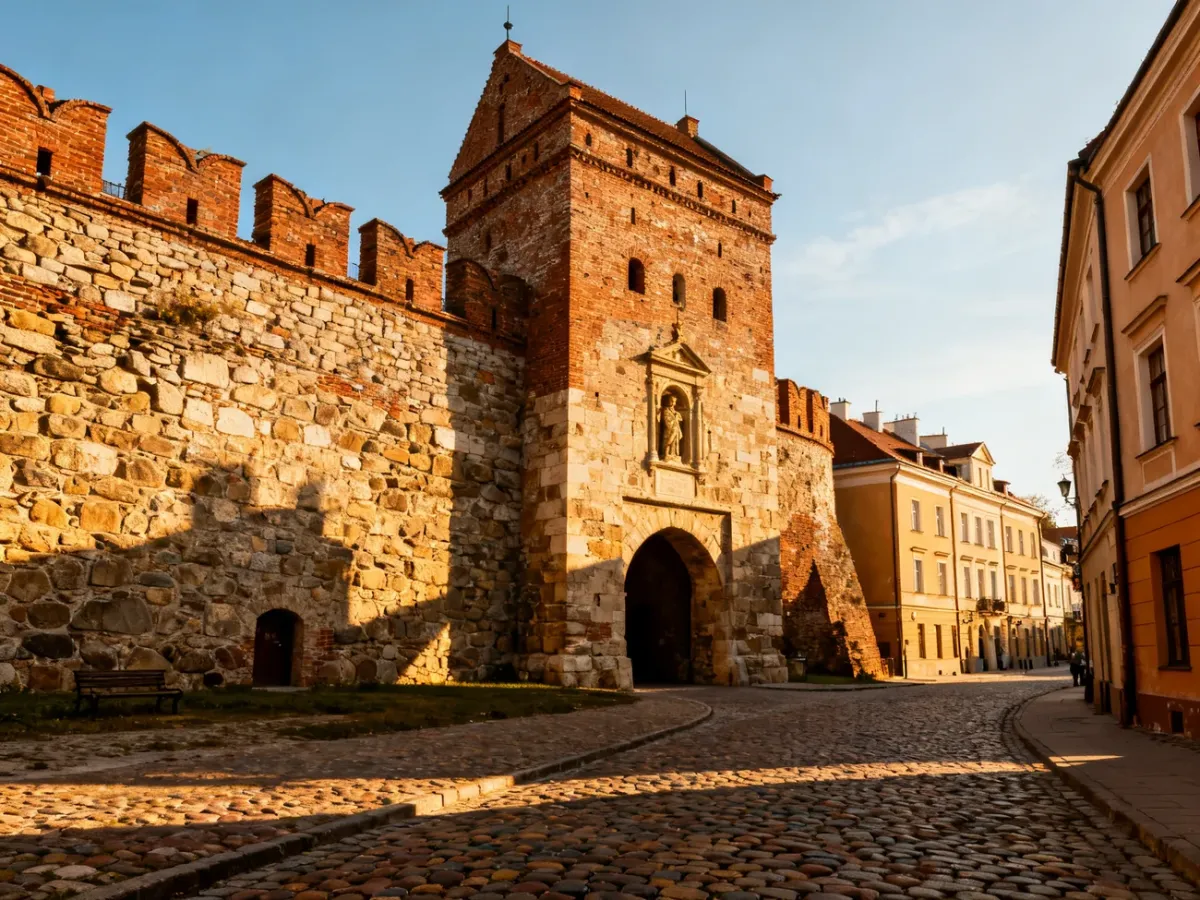 Zabytkowa architektura Sandomierza z Bramą Opatowską