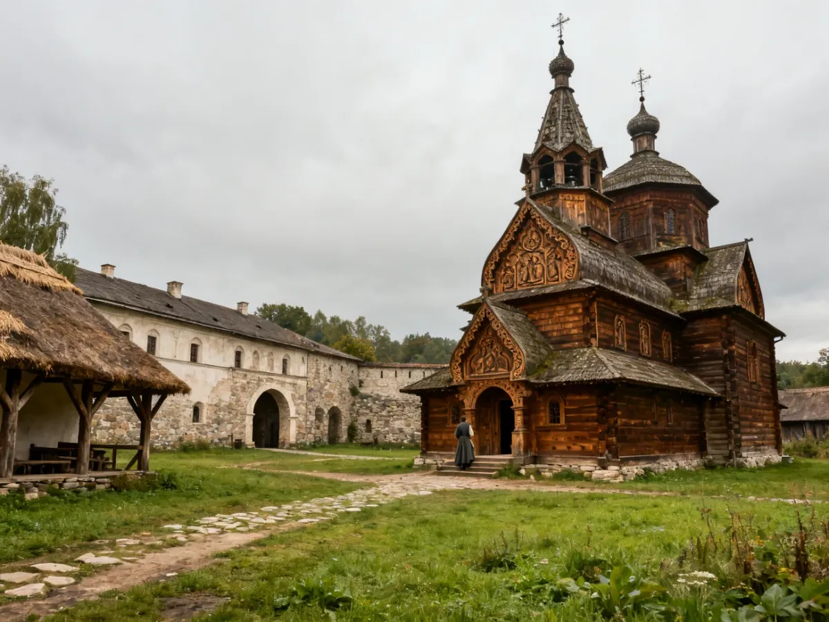 Zabytkowa drewniana architektura i wiejski plener jednej z lokalizacji serialu