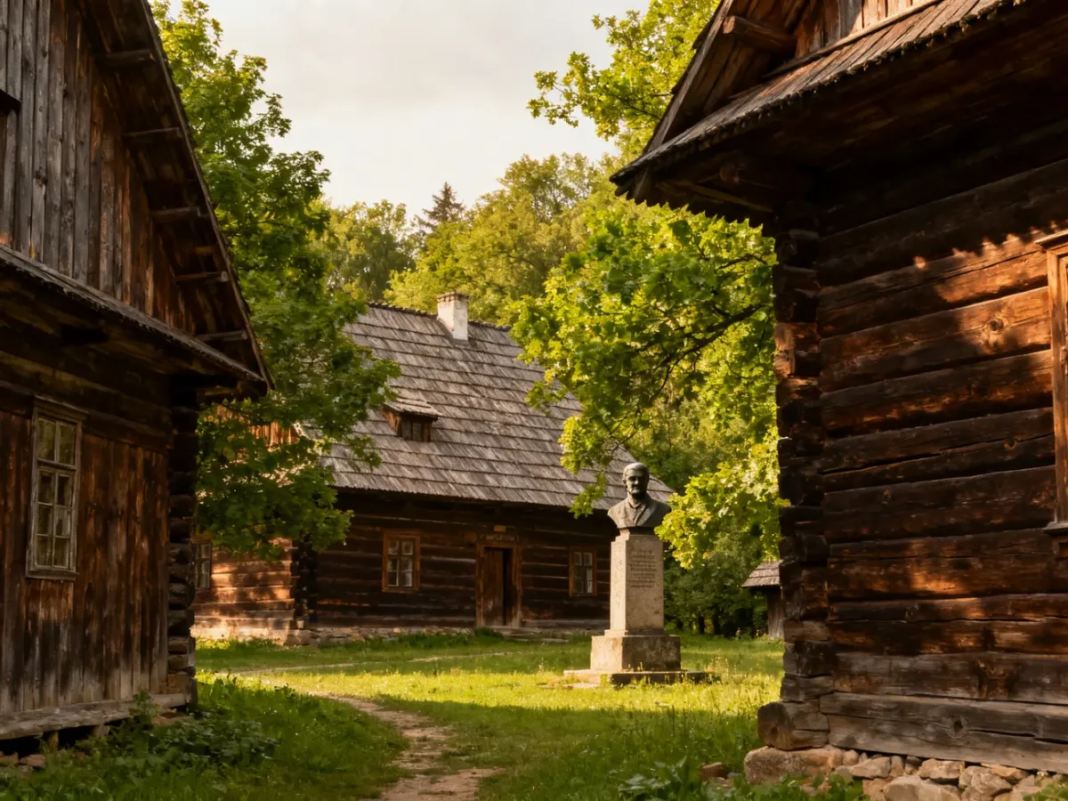 Tradycyjna zabudowa wiejska w Lipcach Reymontowskich związana z twórczością Władysława Reymonta