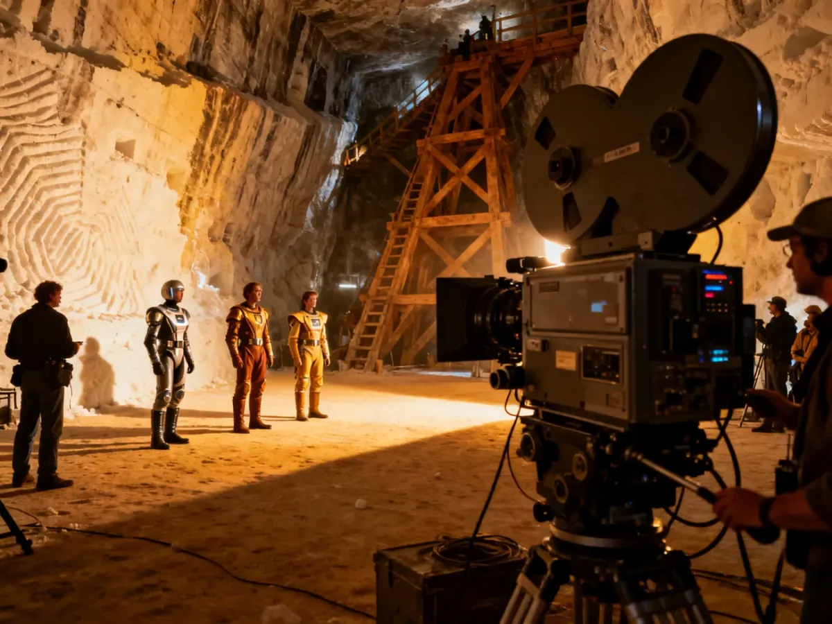 Ekipa filmowa podczas zdjęć w podziemnej komorze kopalni soli