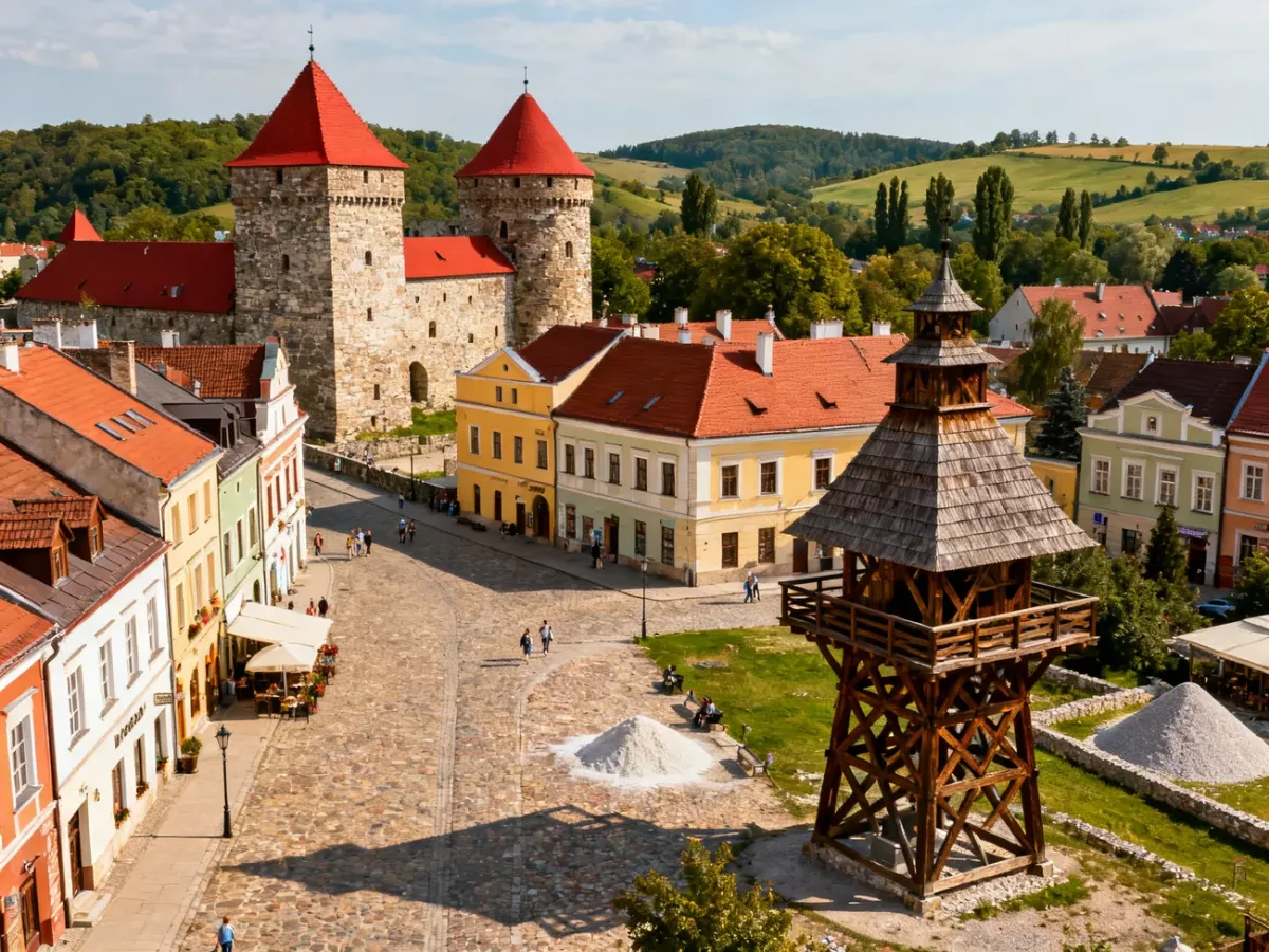 Panorama Wieliczki z historycznym centrum i najważniejszymi atrakcjami