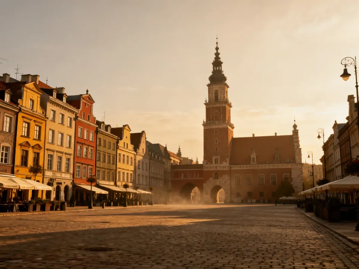 Panorama zabytkowego Sandomierza z Rynkiem i Bramą Opatowską
