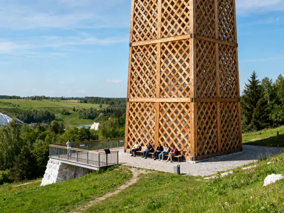 Tężnia Solankowa w Wieliczce z drewnianą konstrukcją i tarasem widokowym