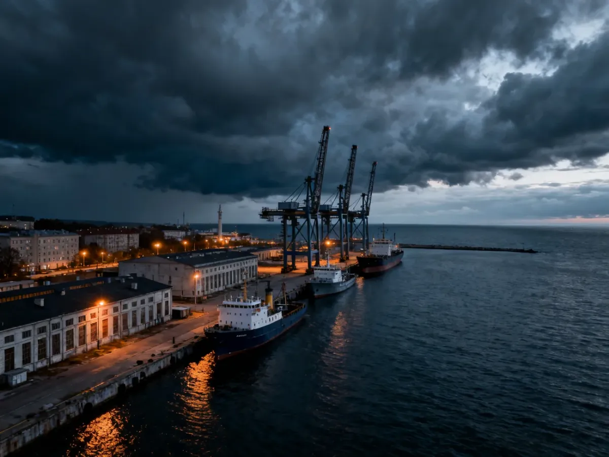 Port w Gdyni z nabrzeżem, statkami i surową atmosferą kryminalną