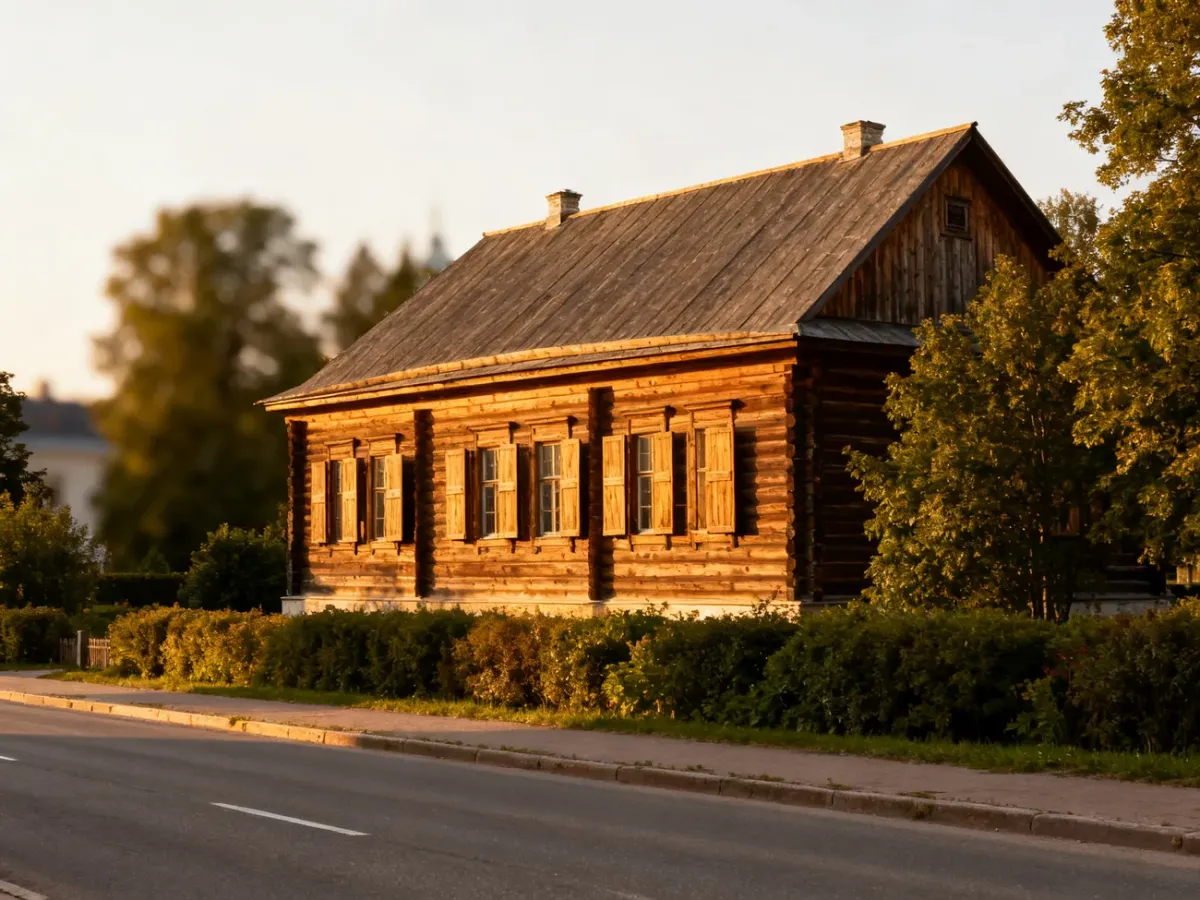 Drewniany dworek w Sokulach oglądany z publicznej drogi