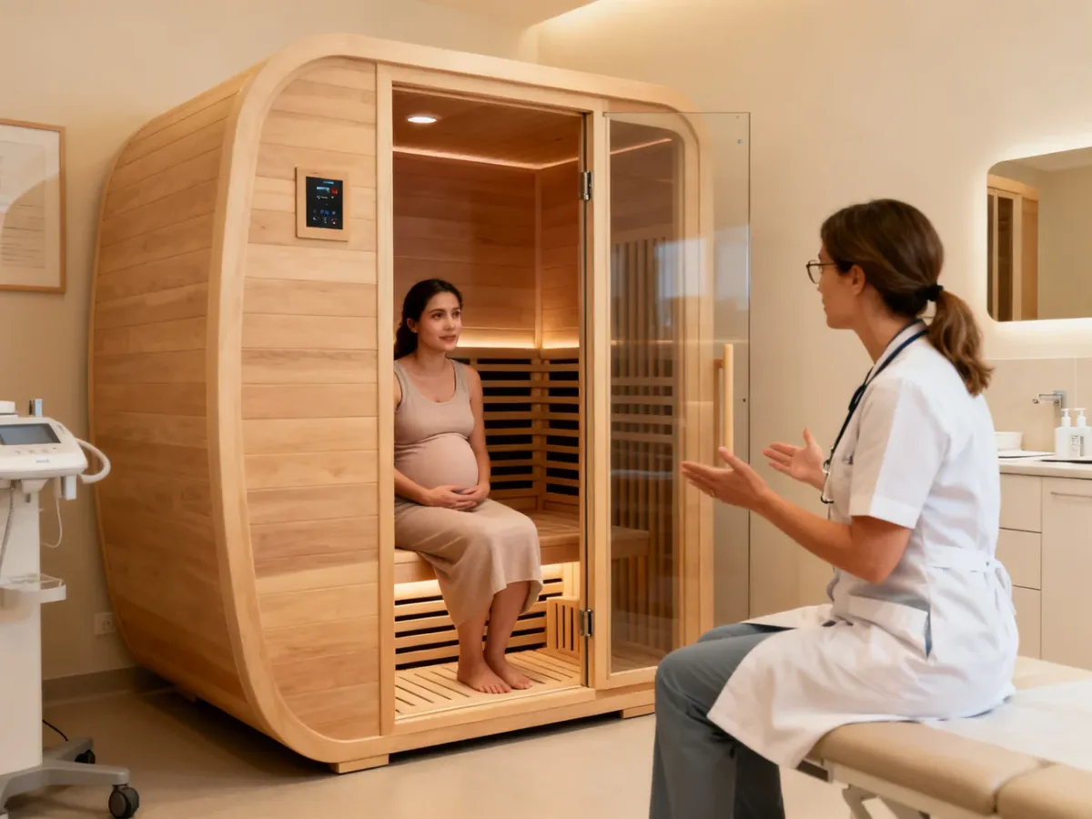 Ciężarna kobieta konsultująca korzystanie z sauny z ginekologiem
