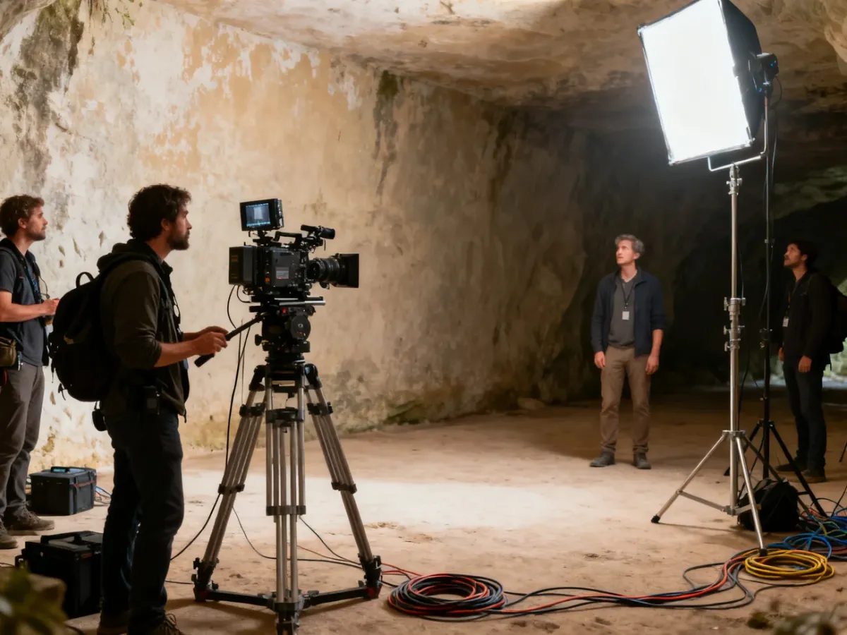 Ekipa filmowa podczas technicznego rekonesansu wnętrza lokacji