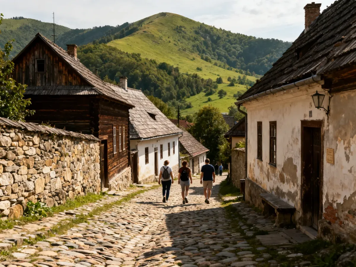 Turyści zwiedzający filmowe plenery Podkarpacia
