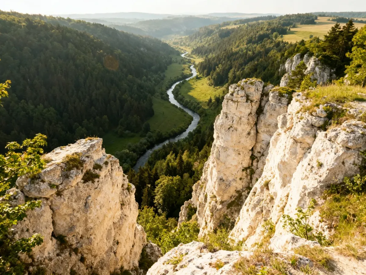 Wapienne skały i zielona dolina w Ojcowskim Parku Narodowym
