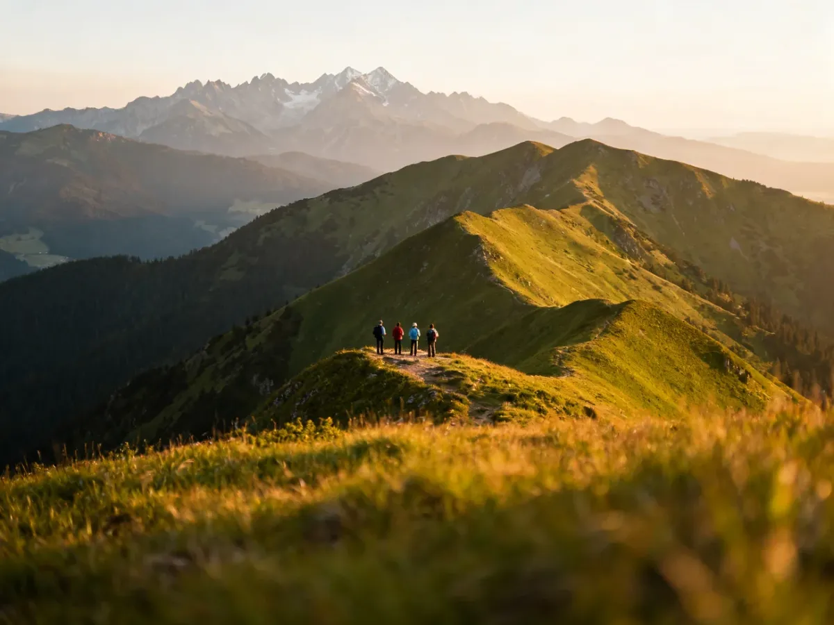 Widok z Wierchu Rusińskiego na zielone grzbiety i Tatry