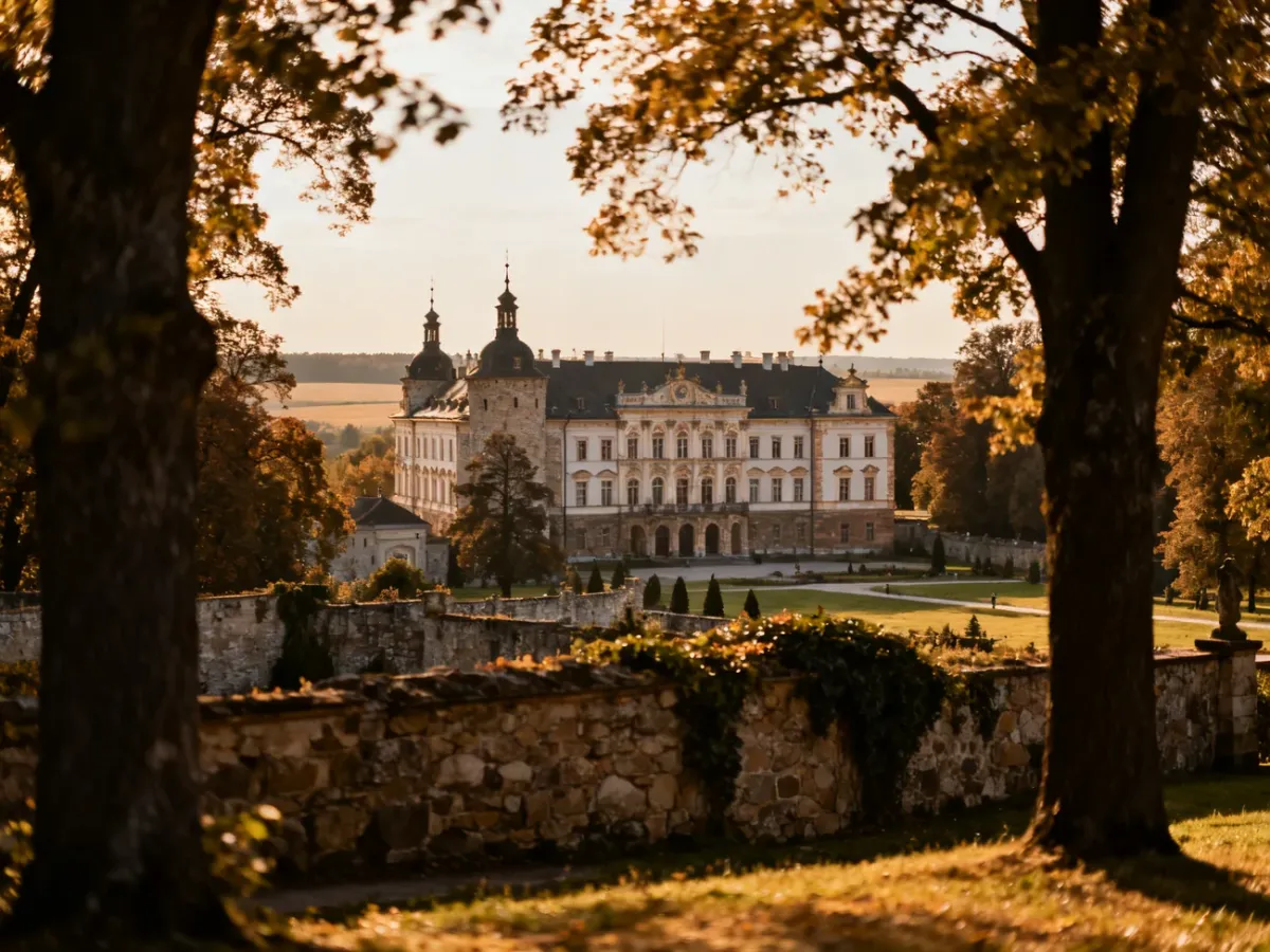 Pałac w Kurozwękach widziany od strony malowniczego parku